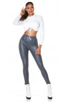 Sexy faux leather high waist leggings with zips Gray